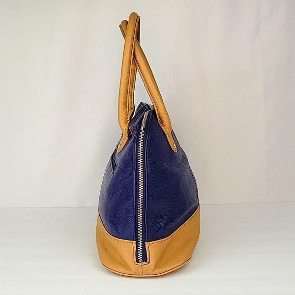 Tignanello Pebbled Leather Color Block Shoulder Bag Navy & Tan - Picture 4 of 16